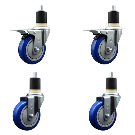 Service Caster 4'' Blue Poly Swivel 1-7/8'' Expanding Stem Caster Set 2 Total Lock Brakes, 4PK SCC-EXTTL20S414-PPUB-BLUE-2-S-2-178